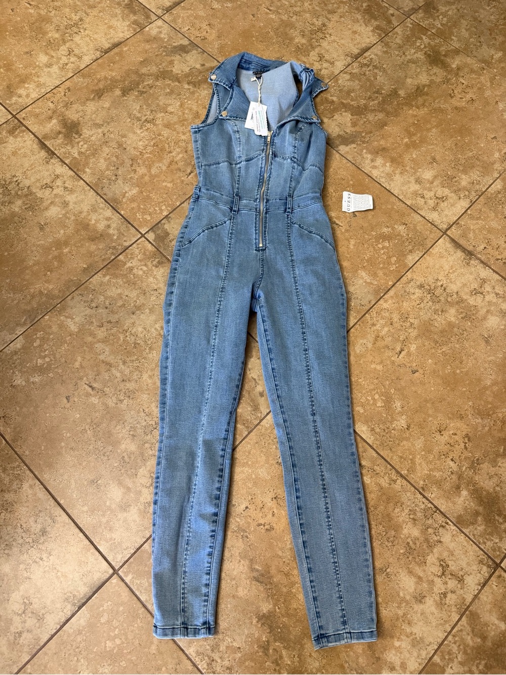 Guess Light Blue Denim Zip-Front Vest